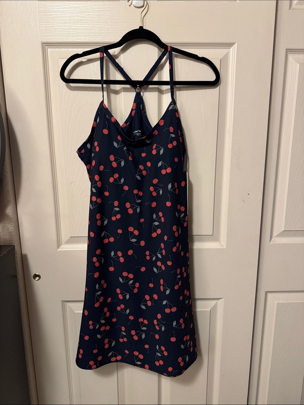 Outdoor Voices Navy Slip Dress with Cherry Print